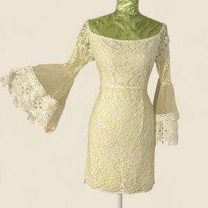 Fashion Nova Cream Lace Long Sleeve Dress